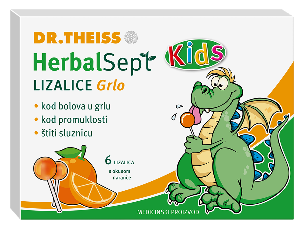 Dr. Theiss HerbalSept Kids Lizalice za grlo - naranča 6 komada