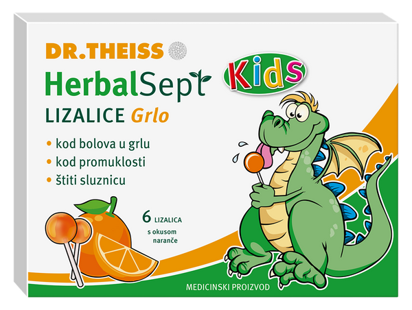 Dr. Theiss HerbalSept Kids Lizalice za grlo - naranča 6 komada