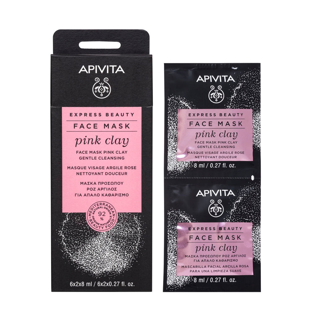 Apivita Express Beauty maska za nježno čišćenje s ružičastom glinom 2x8ml