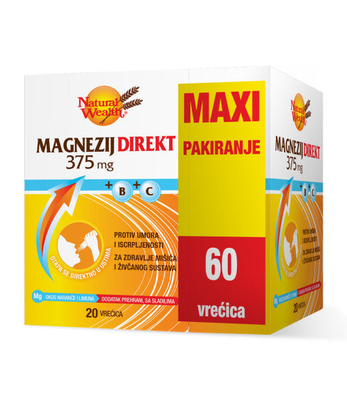 Natural Wealth Magnezij Direkt 375 mg +B+C MAXI pakiranje