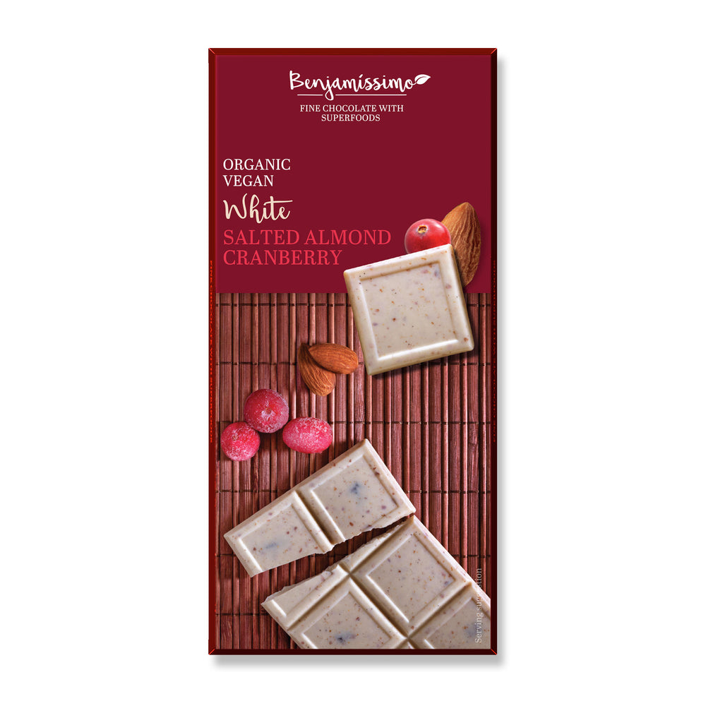 Biovega Bijela čokolada slani badem & brusnica 70 g