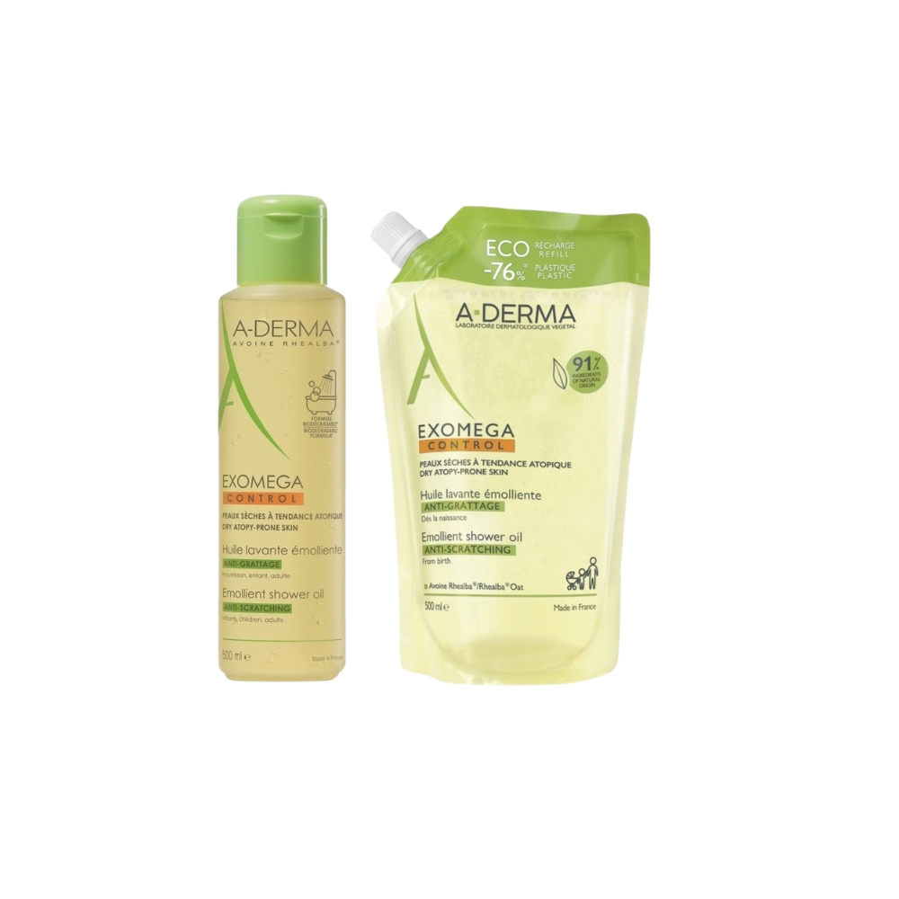 A-Derma Exomega Control emolijentno ulje za tuširanje 500 ml + REFILL