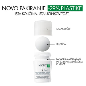 VICHY DÉODORANT Roll-on dezodorans za regulaciju znojenja do 48h za osjetljivu i depiliranu kožu 50 ml PROMO 50 ml