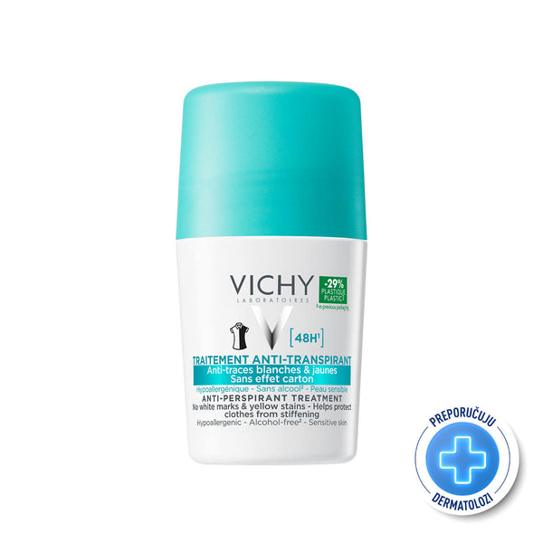 VICHY DÉODORANT Roll-on dezodorans za regulaciju prekomjernog znojenja do 48h bez bijelih tragova i žutih fleka 50 ml