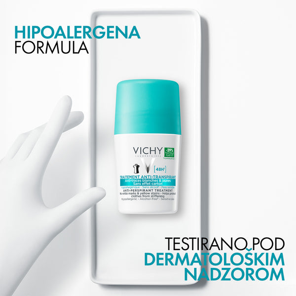 VICHY DÉODORANT Roll-on dezodorans za regulaciju prekomjernog znojenja do 48h bez bijelih tragova i žutih fleka 50 ml