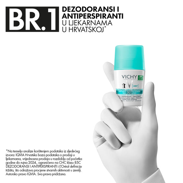 VICHY DÉODORANT Roll-on dezodorans za regulaciju prekomjernog znojenja do 48h bez bijelih tragova i žutih fleka 50 ml