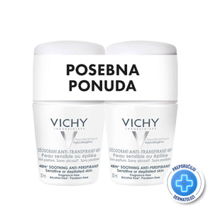 VICHY DÉODORANT Roll-on dezodorans za regulaciju znojenja do 48h za osjetljivu i depiliranu kožu 50 ml PROMO