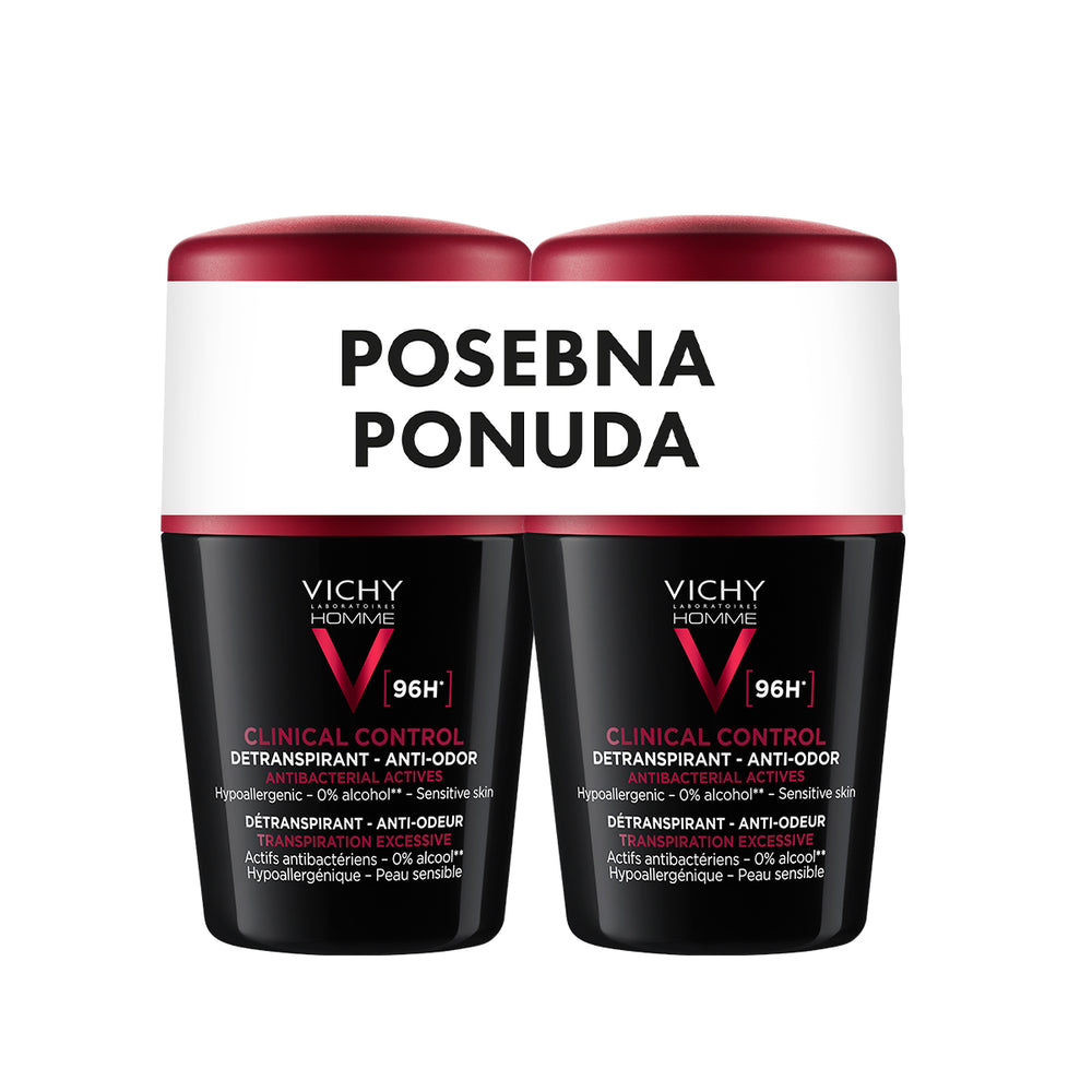 VICHY HOMME Deo-Duo CLINICAL CONTROL Roll-on dezodorans protiv neugodnih mirisa do 96h 2x50 ml
