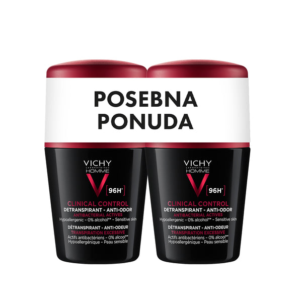 VICHY HOMME Deo-Duo CLINICAL CONTROL Roll-on dezodorans protiv neugodnih mirisa do 96h 2x50 ml