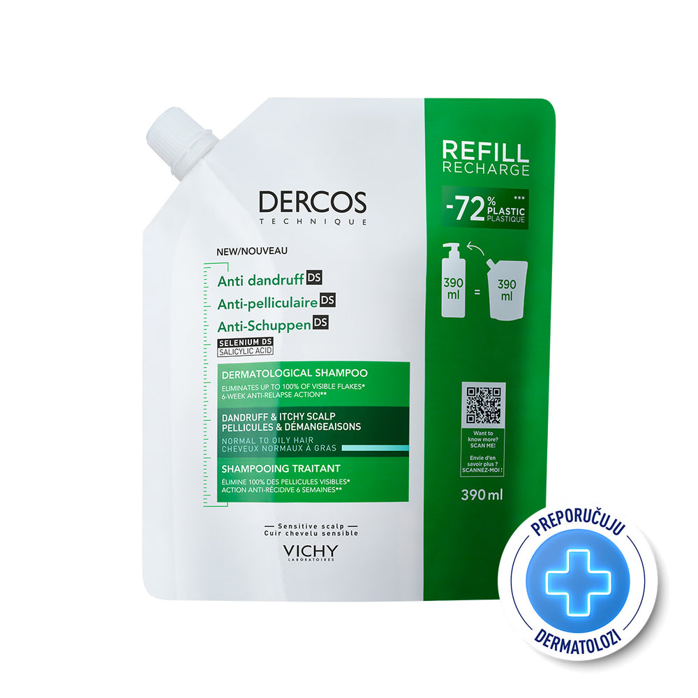 Vichy DERCOS ŠAMPON PROTIV PRHUTI - ECO REFILL, NORMALNA DO MASNA KOSA 390 ml