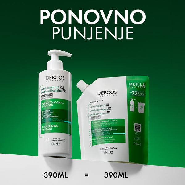 Vichy DERCOS ŠAMPON PROTIV PRHUTI - ECO REFILL, NORMALNA DO MASNA KOSA 390 ml