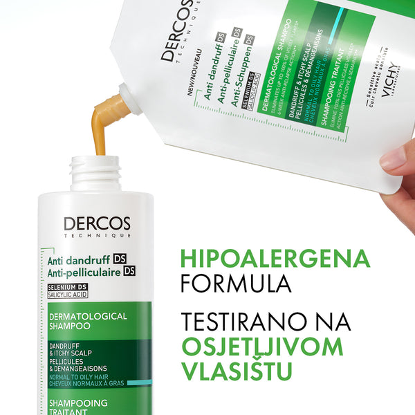 Vichy DERCOS ŠAMPON PROTIV PRHUTI - ECO REFILL, NORMALNA DO MASNA KOSA 390 ml