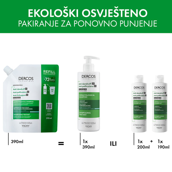 Vichy DERCOS ŠAMPON PROTIV PRHUTI - ECO REFILL, NORMALNA DO MASNA KOSA 390 ml