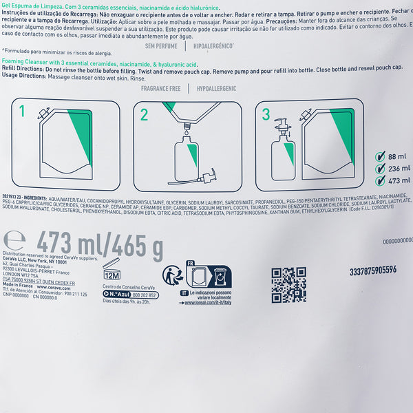 CeraVe Pjenušavi gel za čišćenje za normalnu do masnu kožu 473 ml + REFILL 473 ml