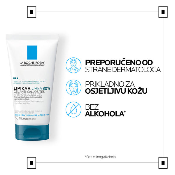La Roche-Posay LIPIKAR gel s 30% ureje za ciljanu primjenu na suha i gruba područja kože, 50 ml