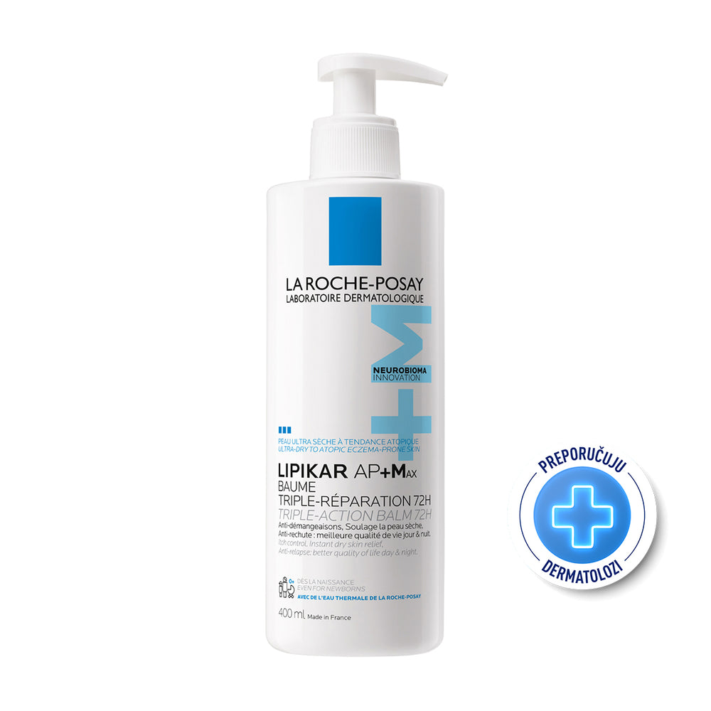 La Roche-Posay LIPIKAR BAUME AP+MAX Balzam s trostrukim djelovanjem za iznimno suhu kožu sklonu atopijskom ekcemu, 400 ml