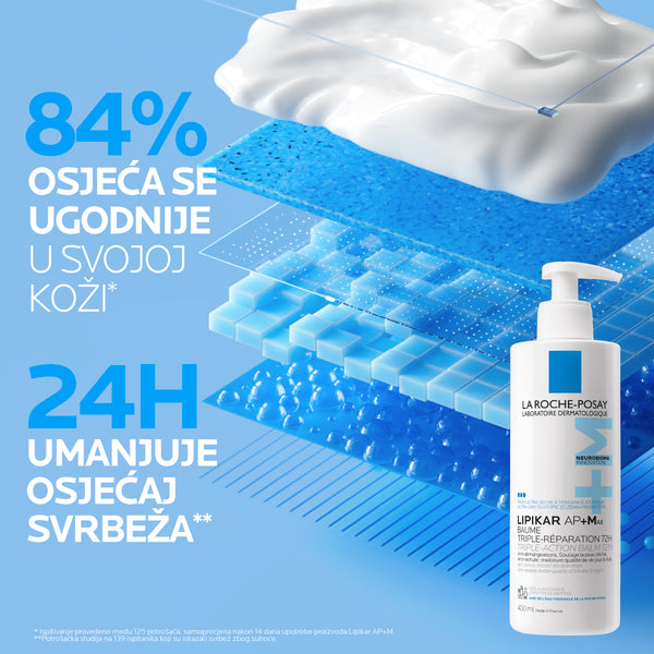 La Roche-Posay LIPIKAR BAUME AP+MAX Balzam s trostrukim djelovanjem za iznimno suhu kožu sklonu atopijskom ekcemu, 400 ml