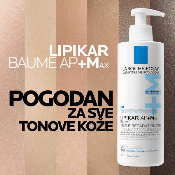 La Roche-Posay LIPIKAR BAUME AP+MAX Balzam s trostrukim djelovanjem za iznimno suhu kožu sklonu atopijskom ekcemu, 400 ml