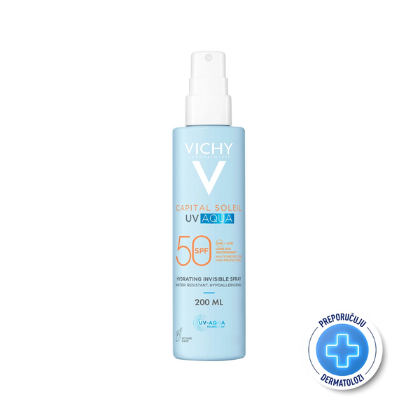 Vichy Capital Soleil UV AQUA hidracijski sprej za lice i tijelo SPF50 visoka zaštita 200 ml