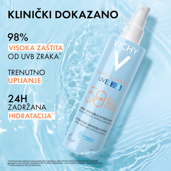Vichy Capital Soleil UV AQUA hidracijski sprej za lice i tijelo SPF50 visoka zaštita 200 ml