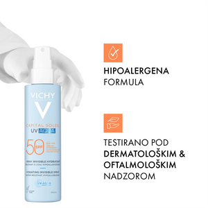 Vichy Capital Soleil UV AQUA hidracijski sprej za lice i tijelo SPF50 visoka zaštita 200 ml
