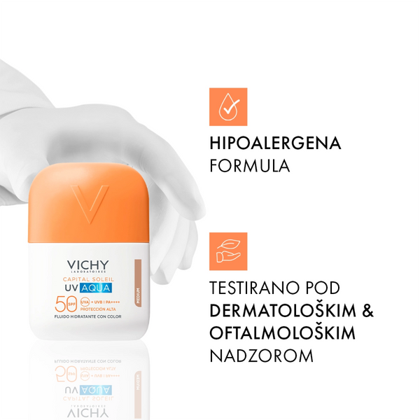 Vichy Capital Soleil UV AQUA Medium tonirani hidracijski fluid SPF50 visoka zaštita 50 ml