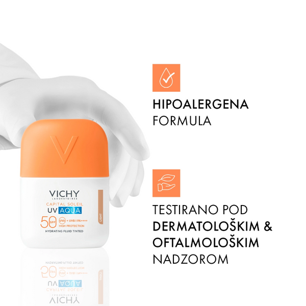 Vichy Capital Soleil UV AQUA Light tonirani hidracijski fluid SPF50 visoka zaštita 50 ml