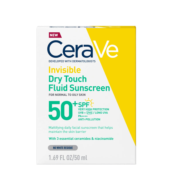 CeraVe Nevidljivi „Dry Touch” fluid za zaštitu od sunca SPF50+ vrlo visoka zaštita 50 ml