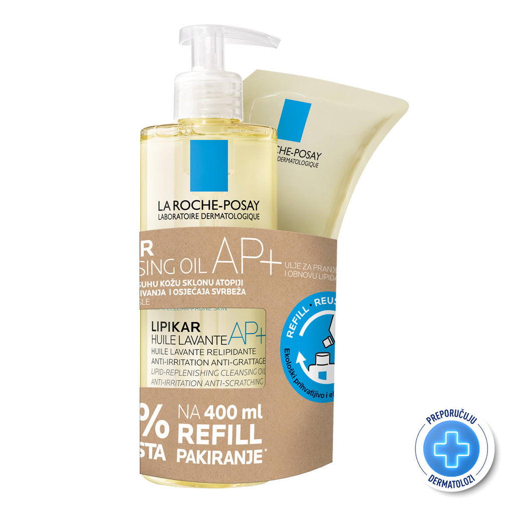 La Roche-Posay LIPIKAR HUILE LAVANTE AP+ Ulje za kupanje obogaćeno lipidima protiv nadraženosti i svrbeža, 400 ml  + REFILL PAKIRANJE 400 ml