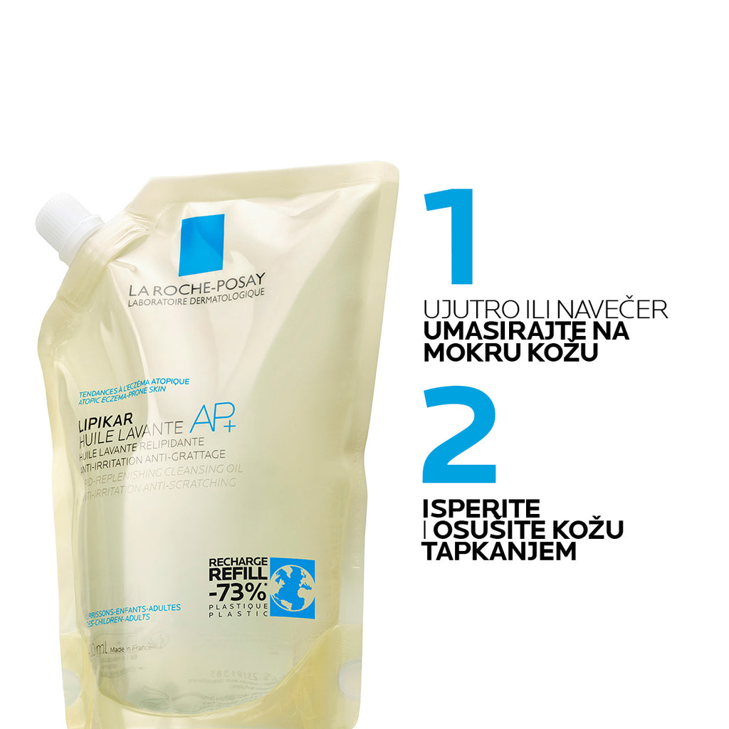 La Roche-Posay LIPIKAR HUILE LAVANTE AP+ Ulje za kupanje obogaćeno lipidima protiv nadraženosti i svrbeža, 400 ml  + REFILL PAKIRANJE 400 ml