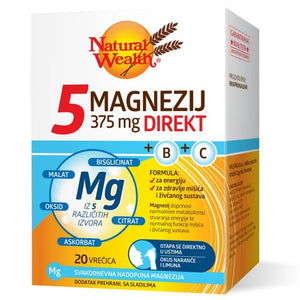 Natural Wealth 5 Magnezij 375 mg +B+C direkt vrećice 20 komada, dodatak prehrani