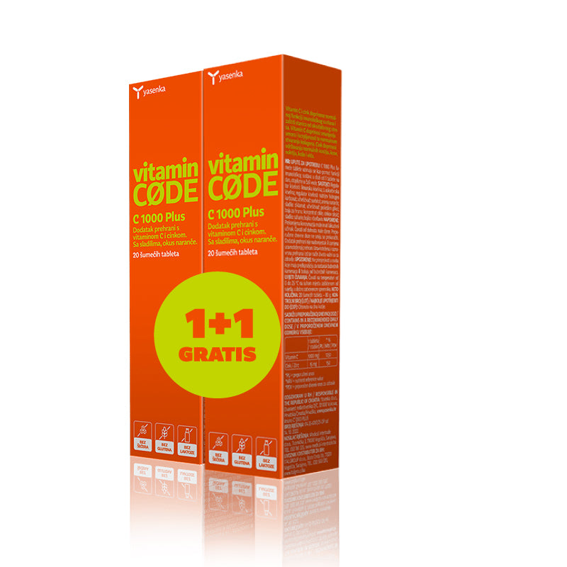 Yasenka Vitamin CODE C 1000 Plus 20 šumećih tableta 1+1 GRATIS, dodatak prehrani