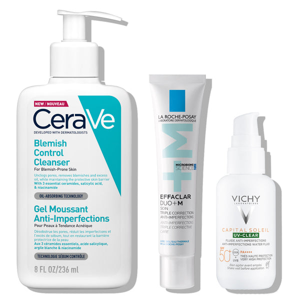 Rutina protiv nepravilnosti preporučena od strane dermatologa; La Roche Posay Effaclar + CeraVe Blemish Control + Vichy Capital Soleil