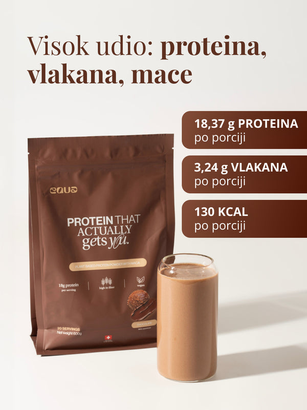 EQUA Veganski proteini od čokolade 600 g, dodatak prehrani