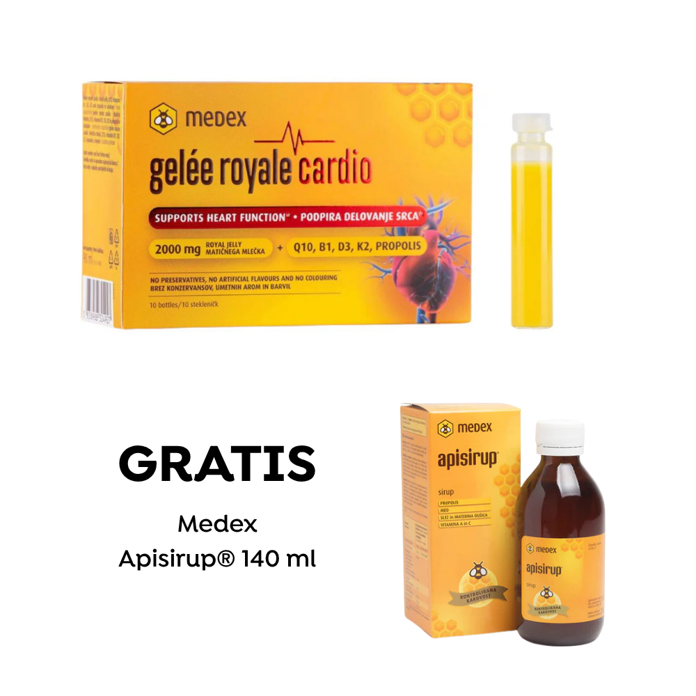 Medex Gelée royale cardio ampule 10 x 9 ml, dodatak prehrani GRATIS Medex Apisirup 140ml