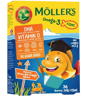 Mollers Omega-3 gumeni bomboni s okusom naranče i limuna 36 komada, dodatak prehrani