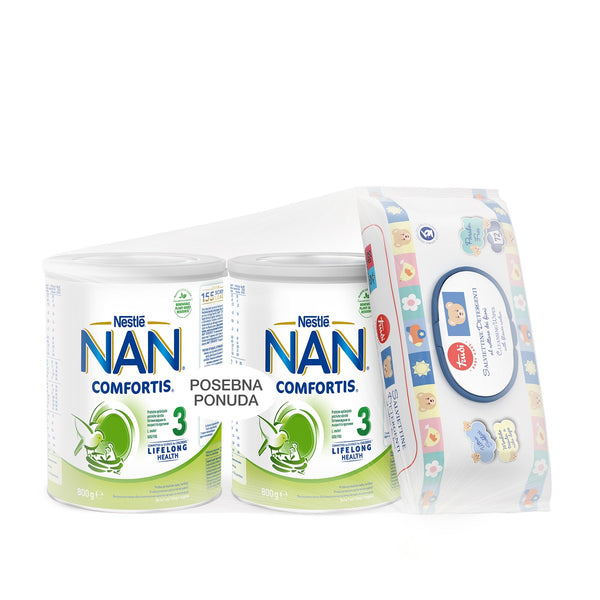 Nestle NAN Comfortis 3 (12-24 mj) 2x800 g+GRATIS Trudi vlažne maramice 72 komada