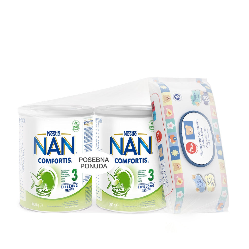 Nestle NAN Comfortis 3 (12-24 mj) 2x800 g+GRATIS Trudi vlažne maramice 72 komada