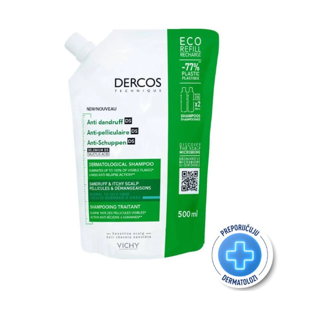 Vichy DERCOS ŠAMPON PROTIV PRHUTI - ECO REFILL, NORMALNA DO MASNA KOSA 500 ml