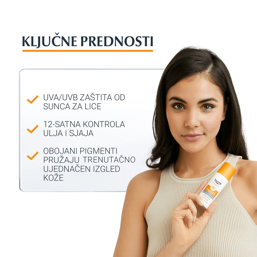 Eucerin Oil Control gel krema za zaštitu kože lica od sunca, svijetla nijansa SPF50+ 50 ml