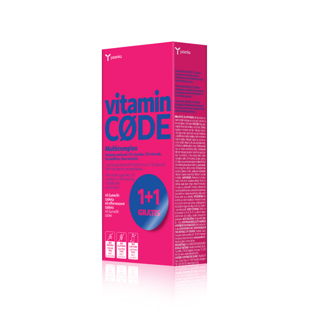 Yasenka Vitamin CODE Multicomplex 20 šumećih tableta, dodatak prehrani 1+1 GRATIS