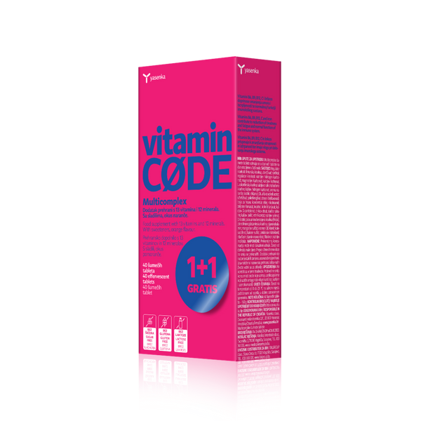 Yasenka Vitamin CODE Multicomplex 20 šumećih tableta, dodatak prehrani 1+1 GRATIS