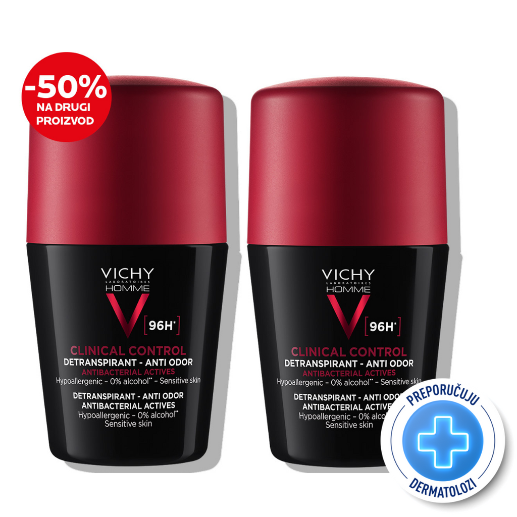 Vichy Homme Deo-Duo paket: Clinical Control roll-on dezodorans testiran za kontrolu prekomjernog znojenja do 96h