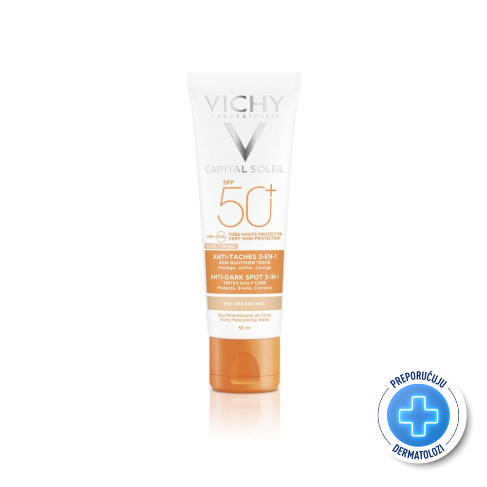 Vichy CAPITAL SOLEIL Obojena zaštitna krema 3u1 SPF50+ protiv tamnih mrlja 50 ml