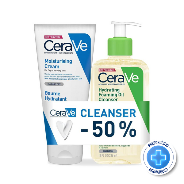 CeraVe Hidratantna krema za suhu do vrlo suhu kožu, 177 ml + 50% POPUST na CeraVe Hidratantno ulje za čišćenje, 236 ml