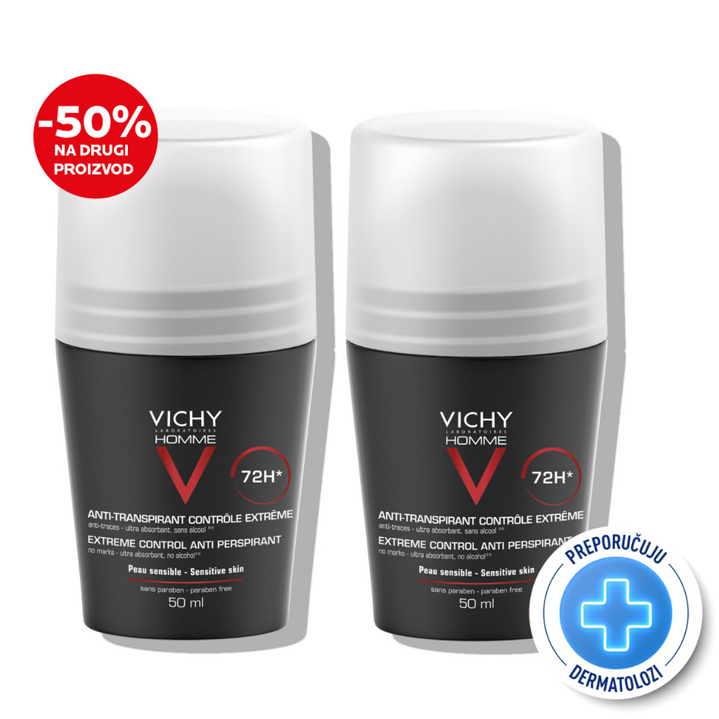 Vichy Homme Deo-Duo paket: Antiperspirant roll-on za zaštitu od znojenja do 72h
