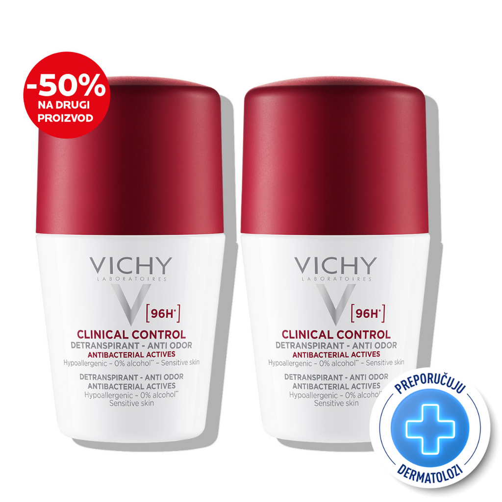 Vichy Deo-Duo paket: Roll-on CLINICAL CONTROL dezodorans, testiran za kontrolu prekomjernog znojenja do 96h