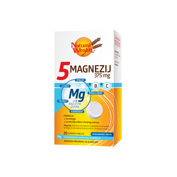 Natural Wealth 5 Magnezij 375 mg +B+C 20 šumećih tableta