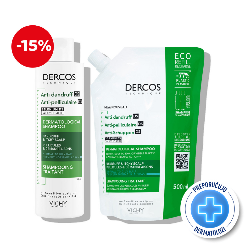 Vichy DERCOS šampon protiv prhuti za masno vlasište  + eko punjenje za masno vlasište