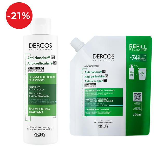 Vichy DERCOS šampon protiv prhuti za masno vlasište  + eko punjenje za masno vlasište